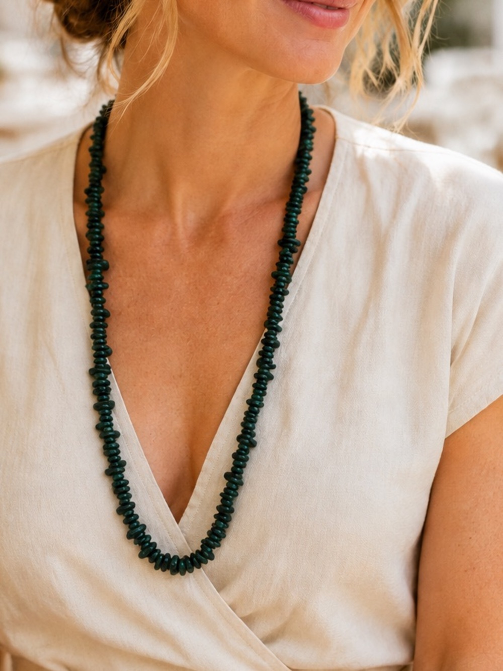 Vintage Malachite Chip Necklace Green Natural Stone Boho 34"